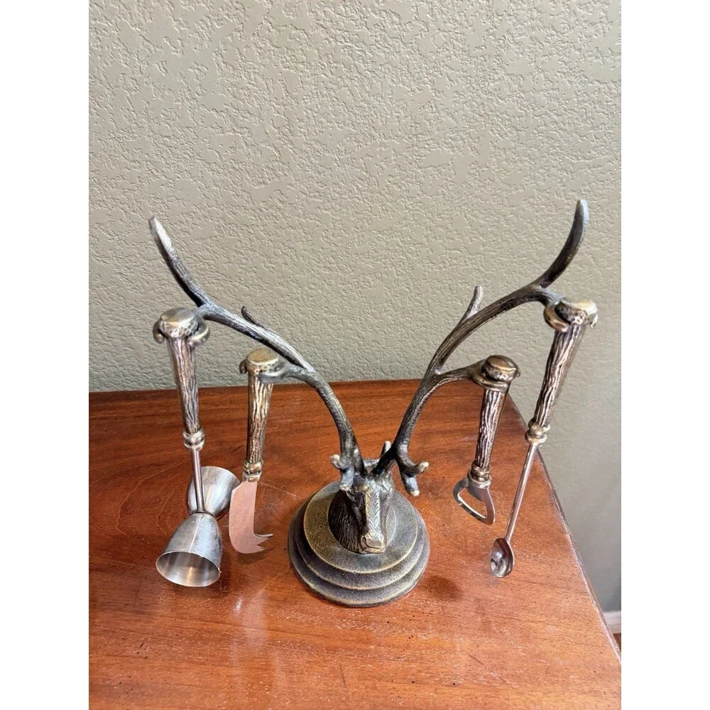 Stag Head Bartender Utensil Set 8/2013 Cost Plus Deer Elk Buck Game Hunter 12”
